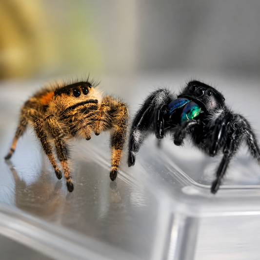 Phidippus Regius Isla Juventud & Junior Enclosure Bundle - Pumpkin & Blueberry's Spiderlings - Unsexed